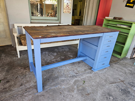 Rustic blue workbench / kitchen island