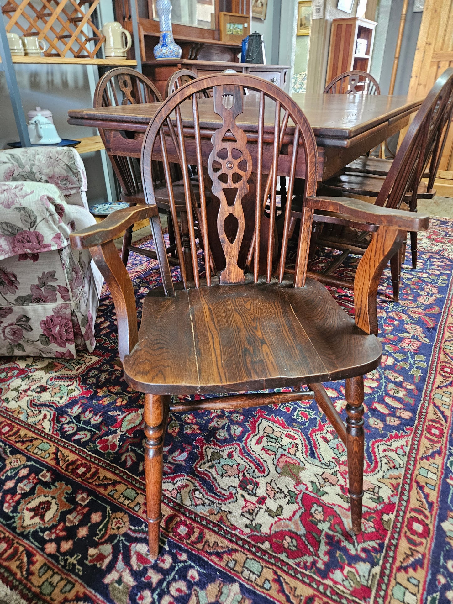 Oak extension table and 8 chairs