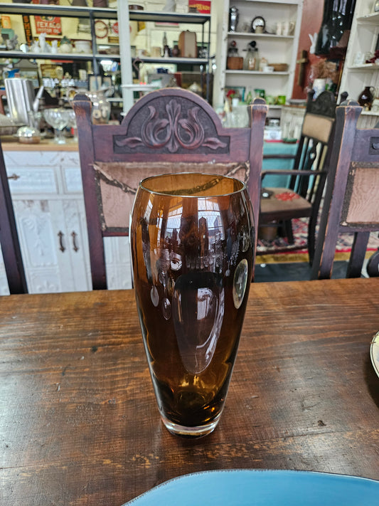 Tall amber glass vase