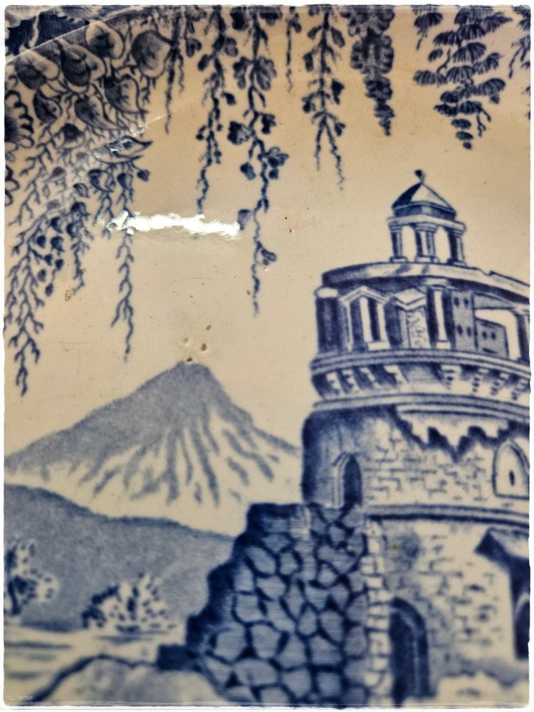 Blue and white plate with horse