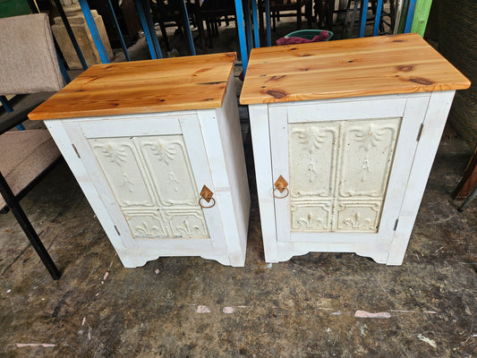 Pair of bedside pedestals with iron detail
