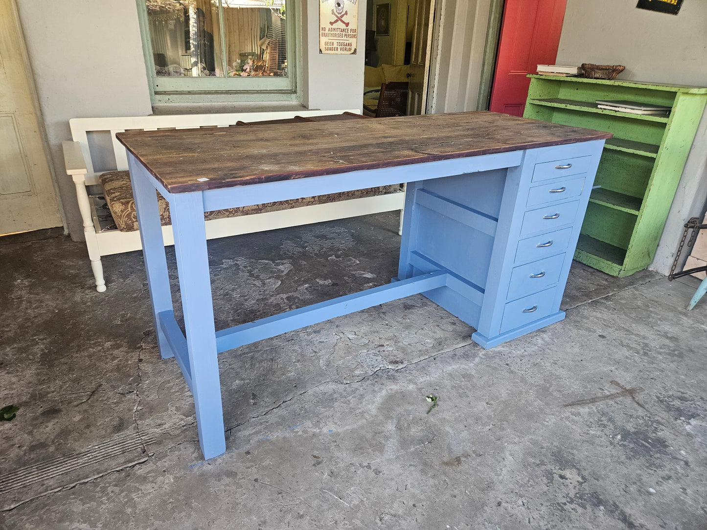 Rustic blue workbench / kitchen island