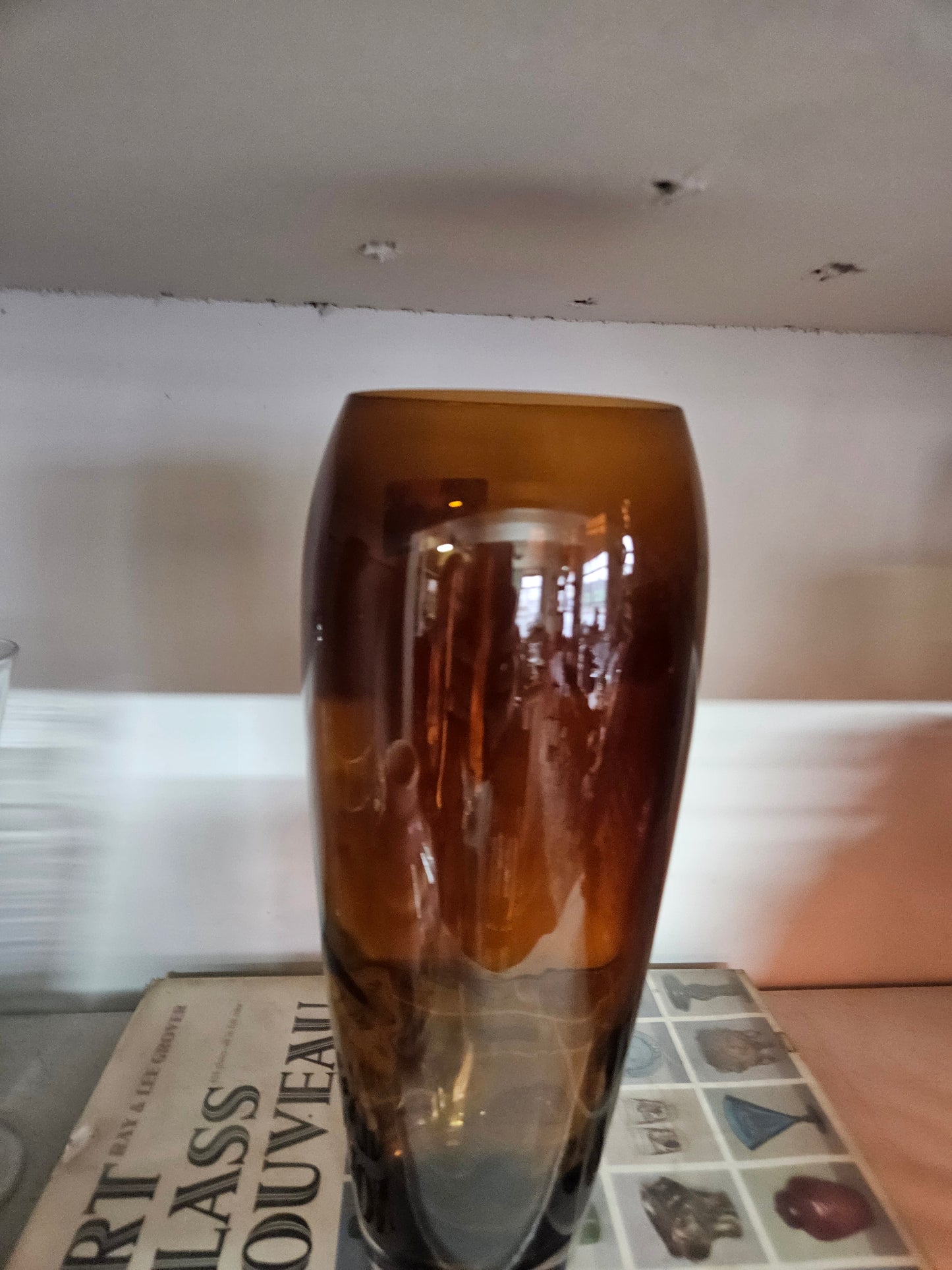 Tall amber glass vase