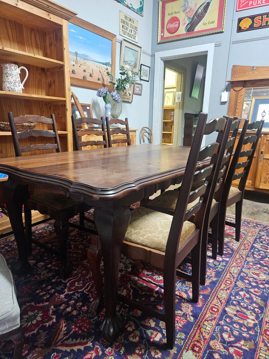 Imbuia dining room table and 6 chairs