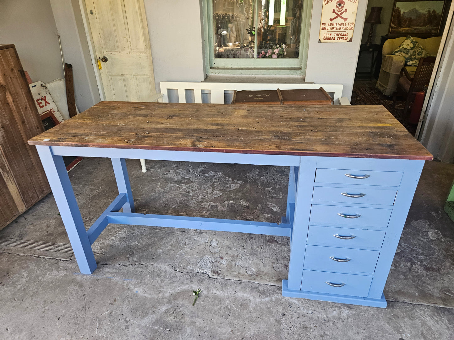Rustic blue workbench / kitchen island