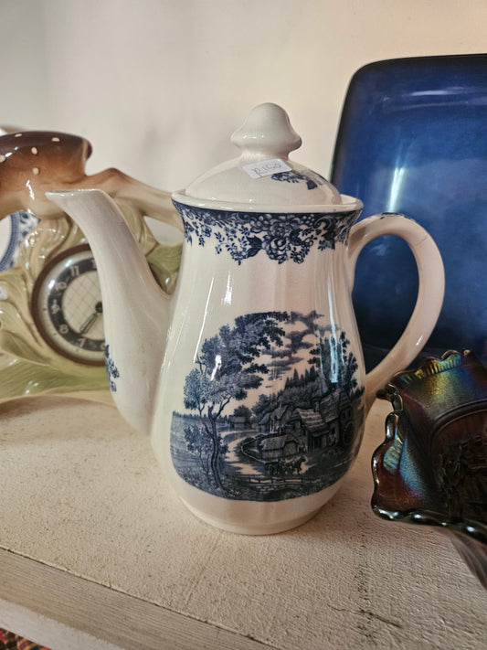 Blue and white coffee pot