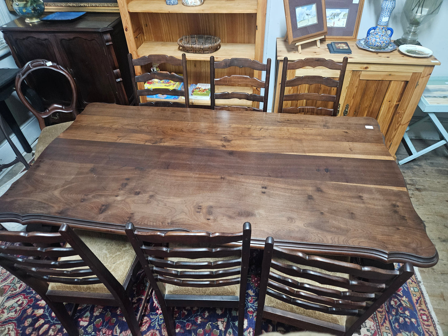 Imbuia dining room table and 6 chairs