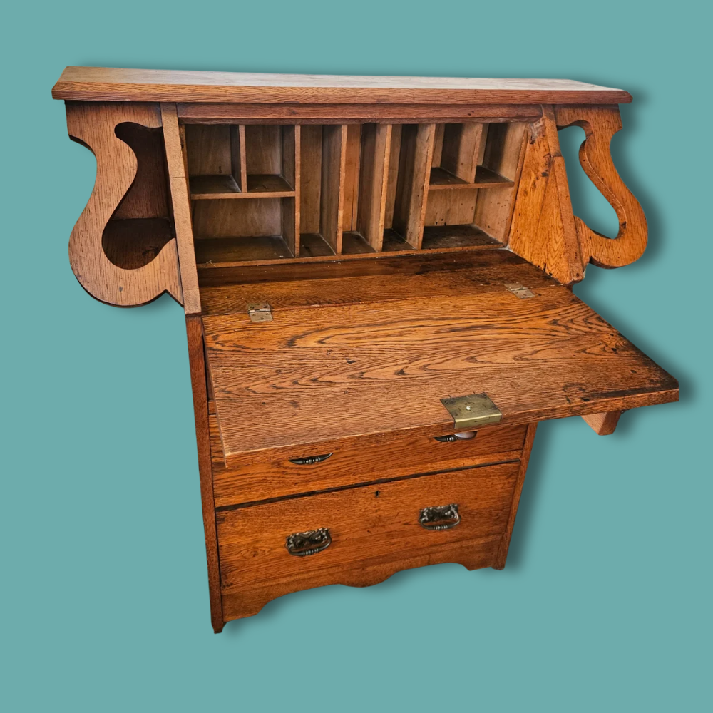 Art Nouveau style, oak writing bureau