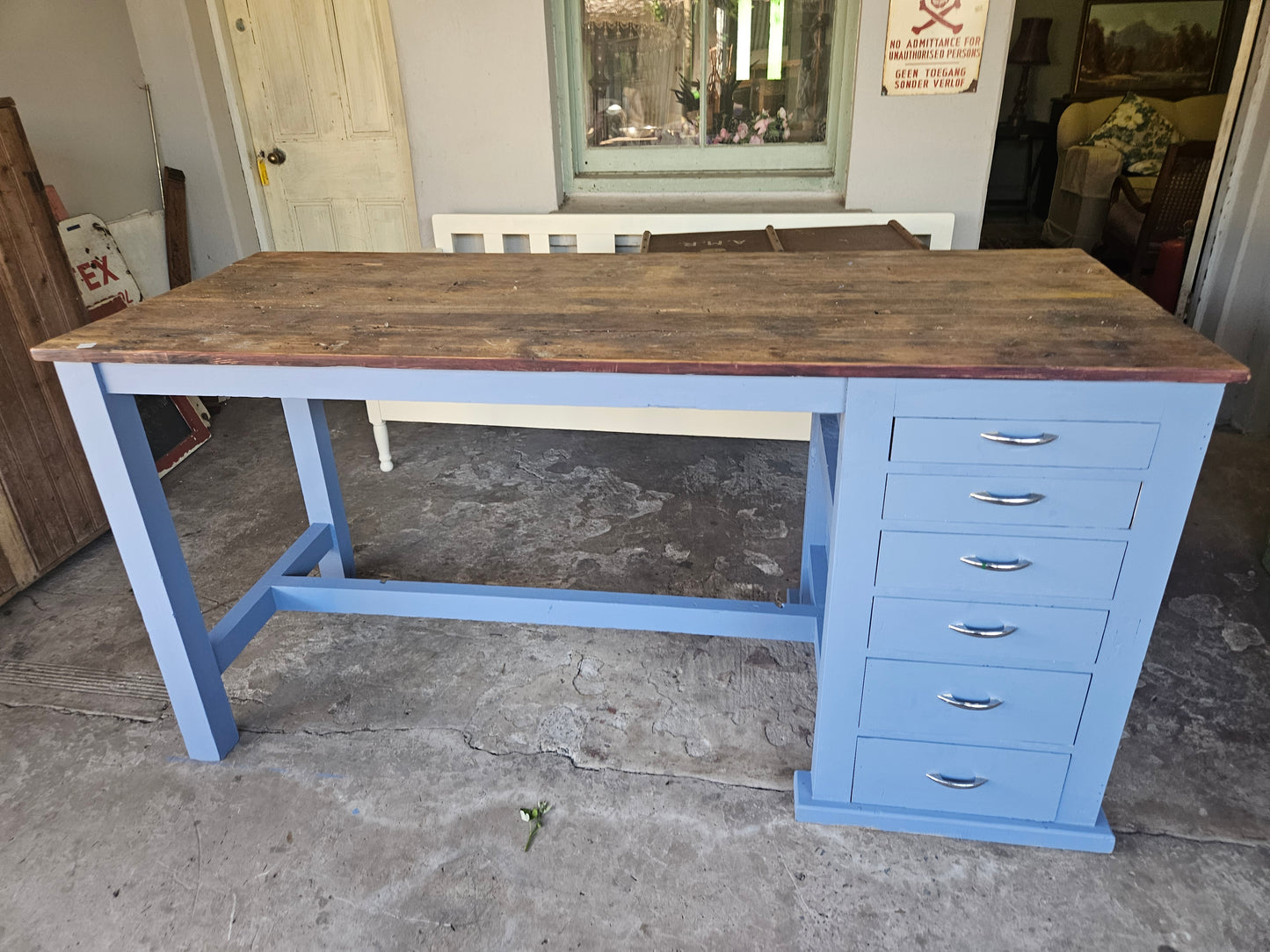 Rustic blue workbench / kitchen island