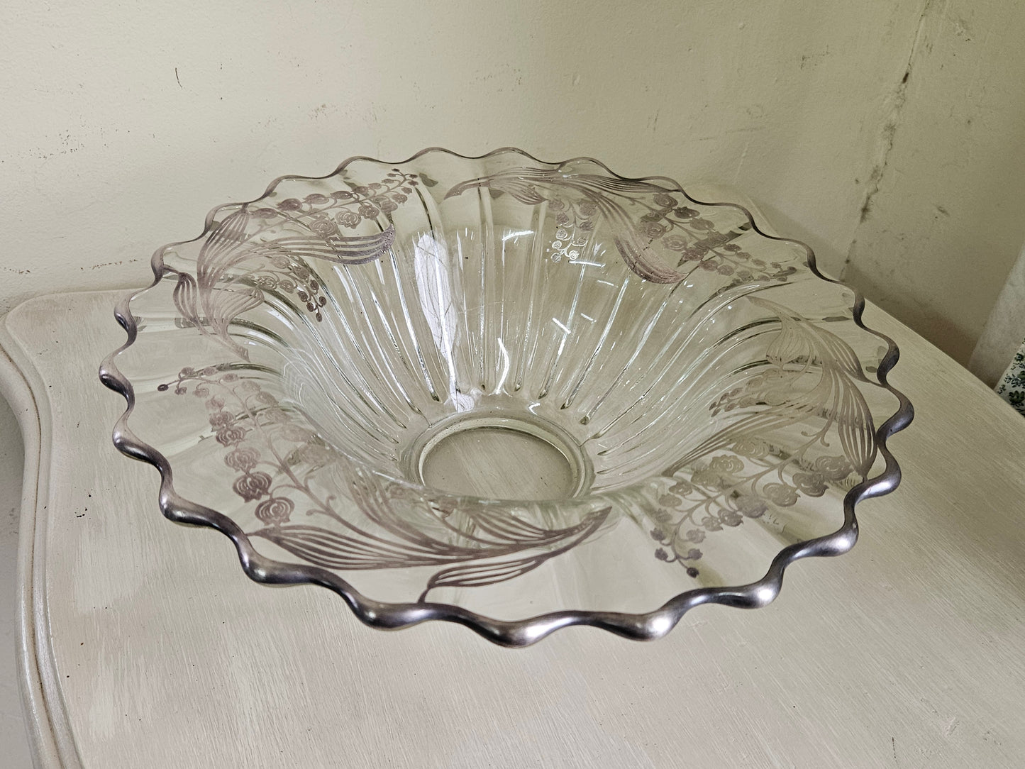 Glass bowl with Sterling silver overlay