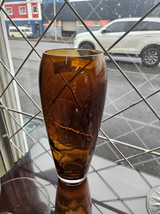 Tall amber glass vase